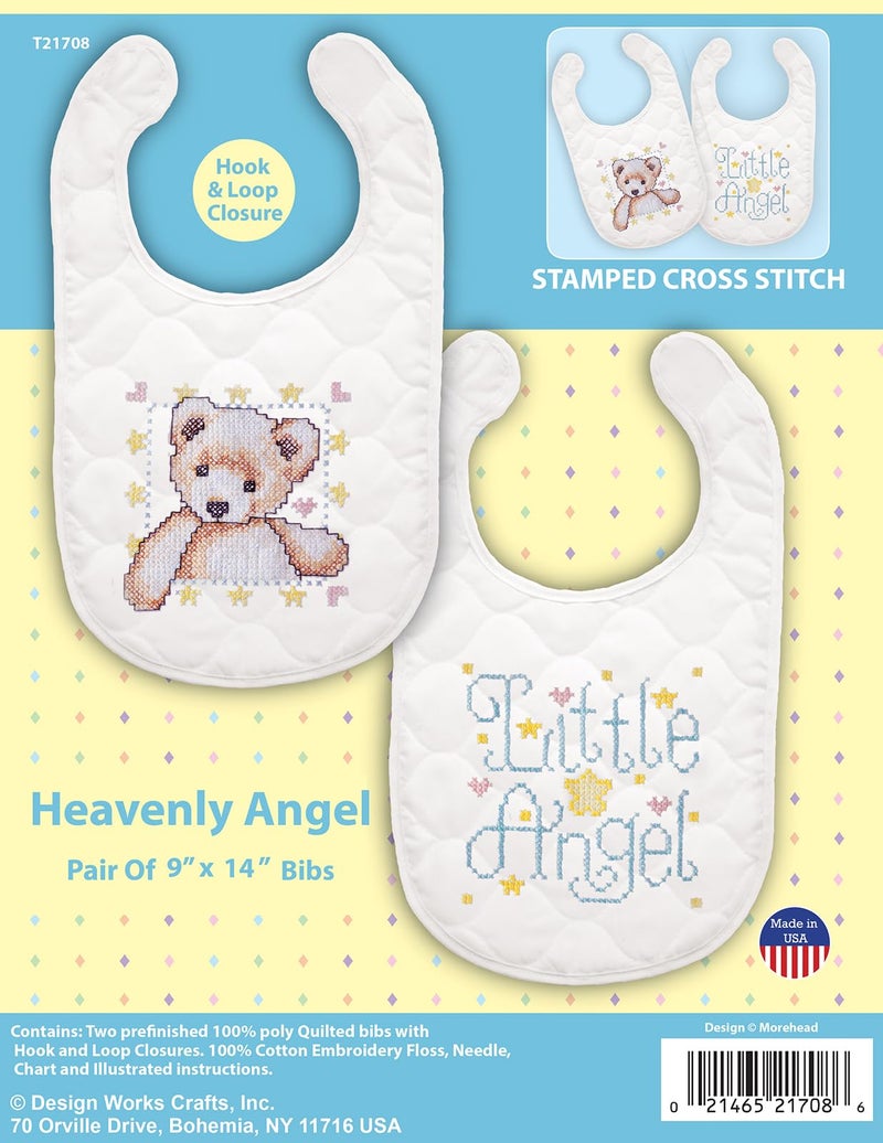 Tobin T21708 Angel Bib Pair Stamped Cross Stitch Kit, 9 by 14-Inch, White, 9" x 14", Set of 2 - Image 2